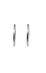 Pair of silver hoop earrings with a woven, textured design