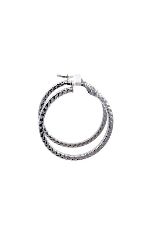 Pair of silver hoop earrings with a woven, textured design