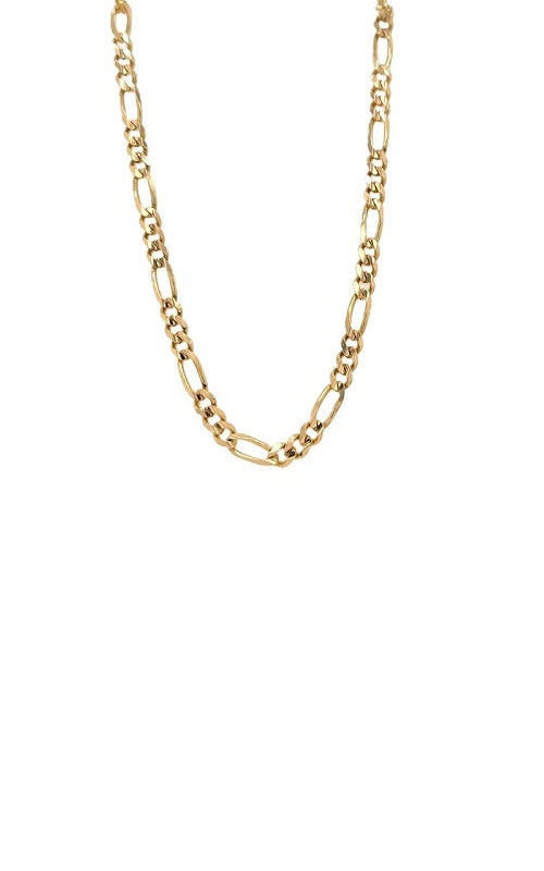 Gold figaro chain on a white bakcground