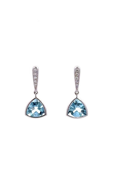18K WHITE GOLD AQUAMRINE DANGLE EARRINGS WITH DIAMOND HALO G14217