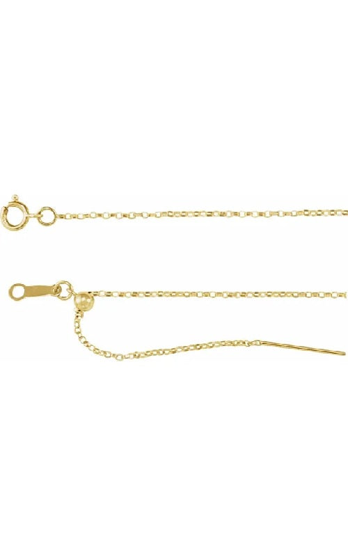 Gold chain with a lobster clasp on a white background.