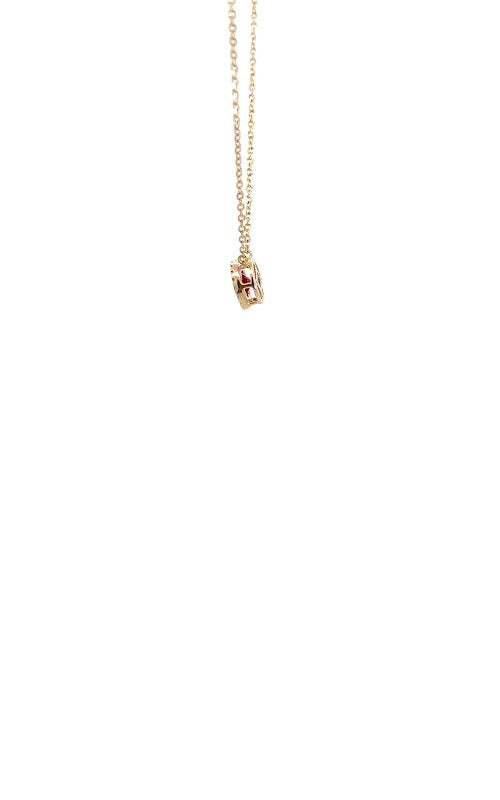 14K YELLOW GOLD RUBY  WITH DIAMOND HALO NECKLACE G14406