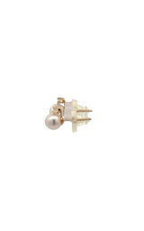 14K YELLOW GOLD AKOYA PEARLS STUD EARRINGS WITH DIAMOND ACCENTS - 6-6.5 MM  G14562