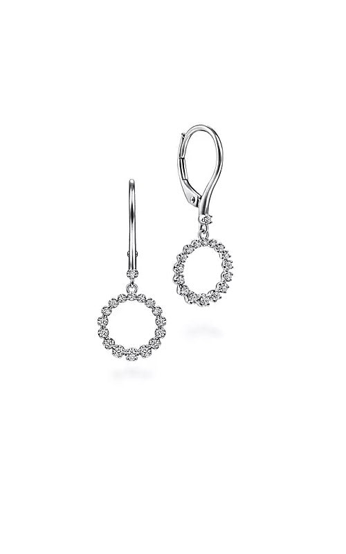 14K White Gold Open Circle Diamond Drop Earrings  G14571
