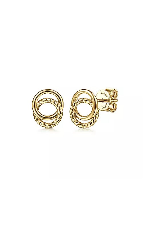 14K Yellow Gold Twisted Rope Double Circle Stud Earrings  G14837