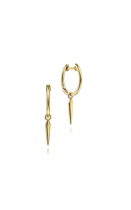 14K Yellow Gold Huggies with Spike Drop  G14578