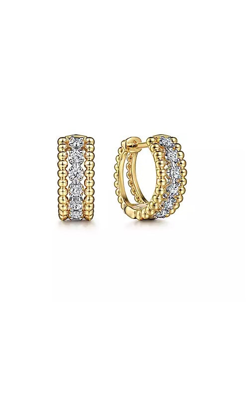 14K White-Yellow Gold Bujukan Huggie Pavé Diamond Earrings  G14584