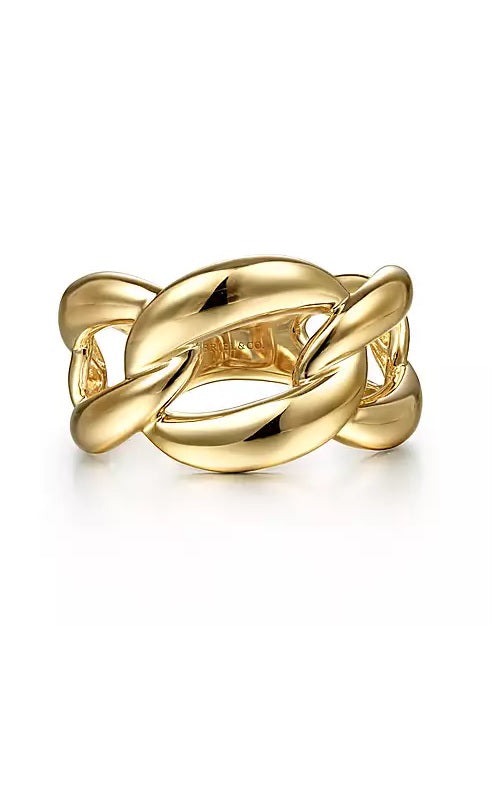 14K Yellow Gold Link Chain Wide Band Ring G14587