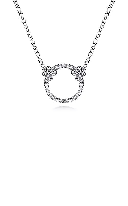 14K White Gold Open Diamond Circle Pendant Necklace  G14722