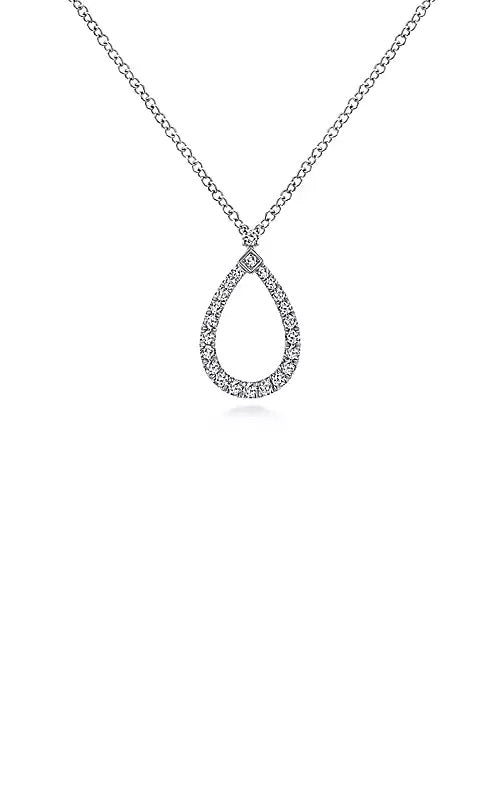 14K White Gold Teardrop Diamond Pendant Necklace  G14591