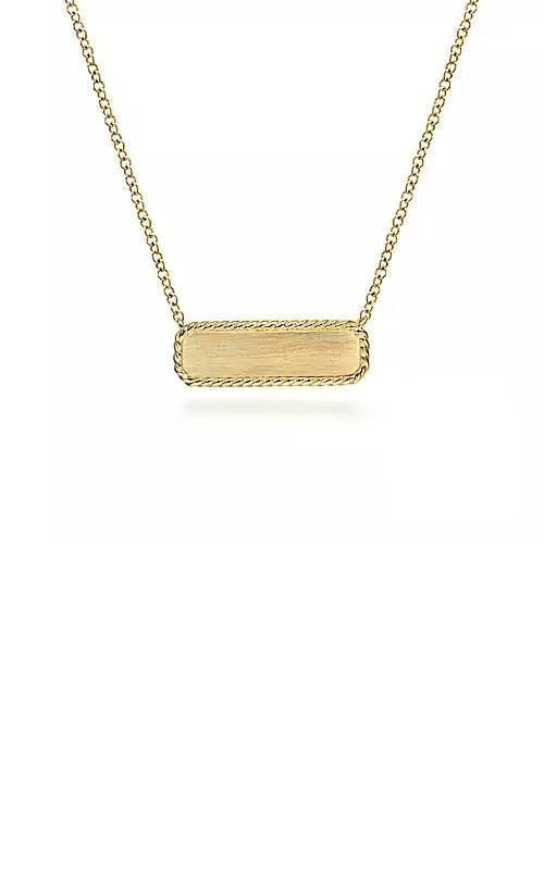 14K Yellow Gold Rectangular ID Pendant Necklace with Twisted Rope Frame  G14594