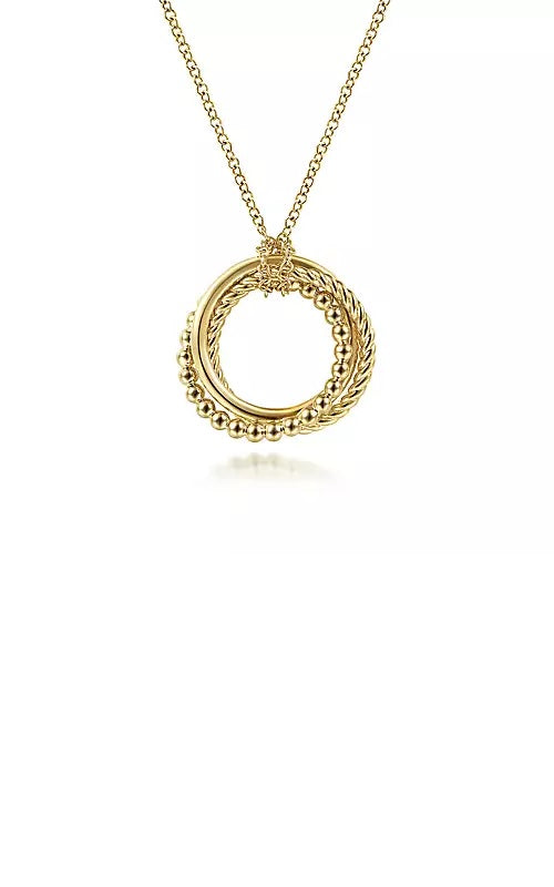 14K Yellow Gold BujukanTwisted Rope Multi Circle Pendant Necklace  G14596