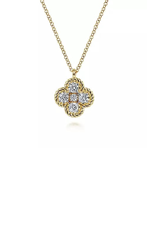 14K Yellow Gold Rope Diamond Pendant Necklace  G14597