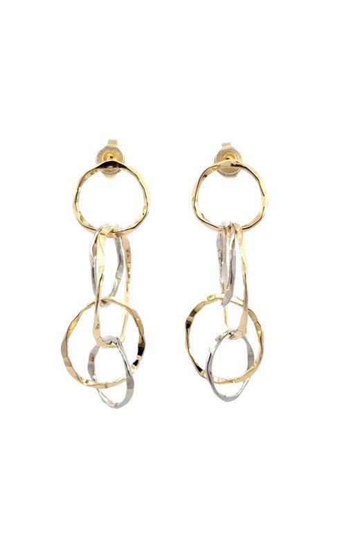 14K YELLOW & WHITE GOLD HAMMERED CIRCLE EARRINGS  G14762