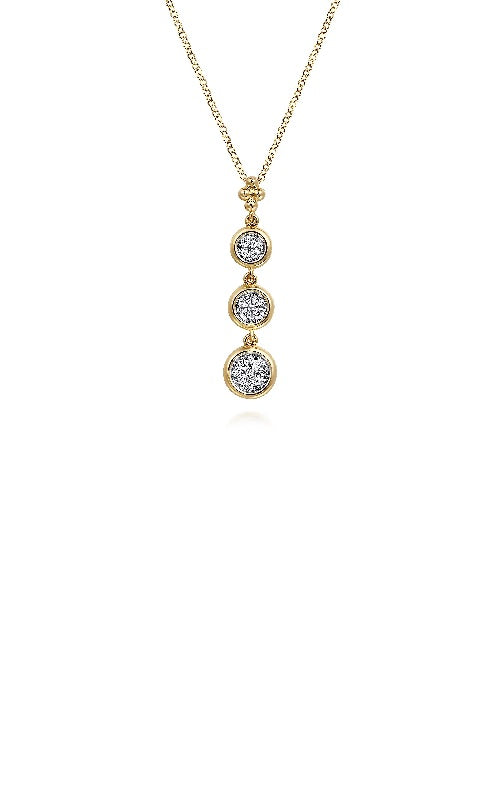 14K White and Yellow Gold Graduating Diamond Cluster Bujukan Pendant Necklace  G14833