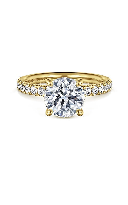 14K Yellow Gold  Solitaire Round  Diamond Cut Engagement Ring G14851
