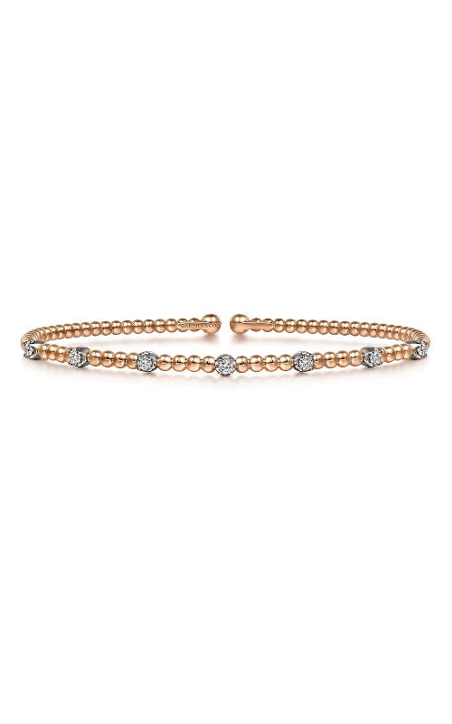 14K White-Rose Gold Bujukan Cuff Bracelet with Diamond Stations with Butter Cup Setting  G14857