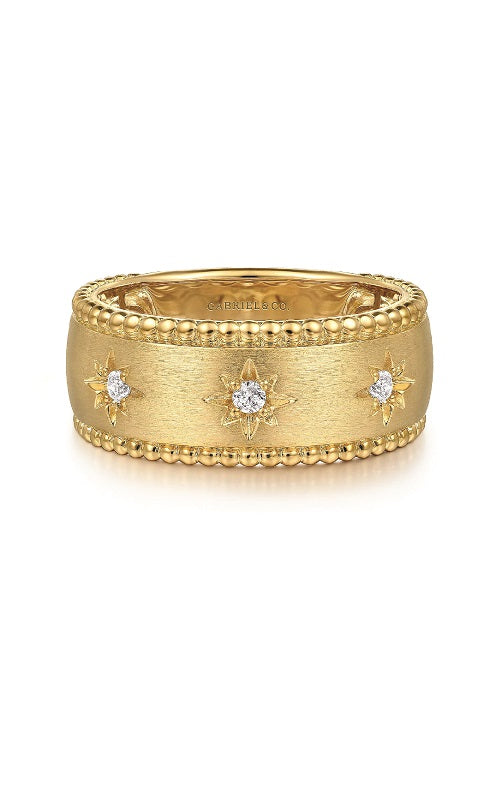 14K Yellow Gold Diamond Wide Bujukan Band Ladies Ring  G14869