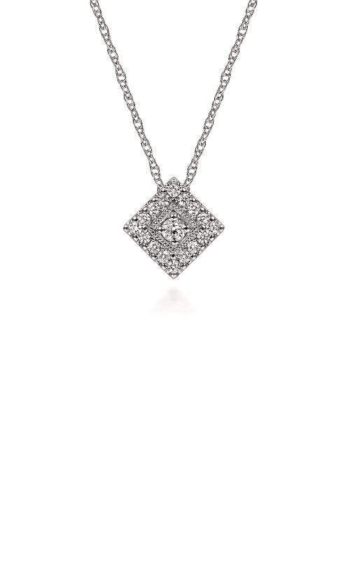 14K White Gold Diamond Square Pendant Necklace  G14870