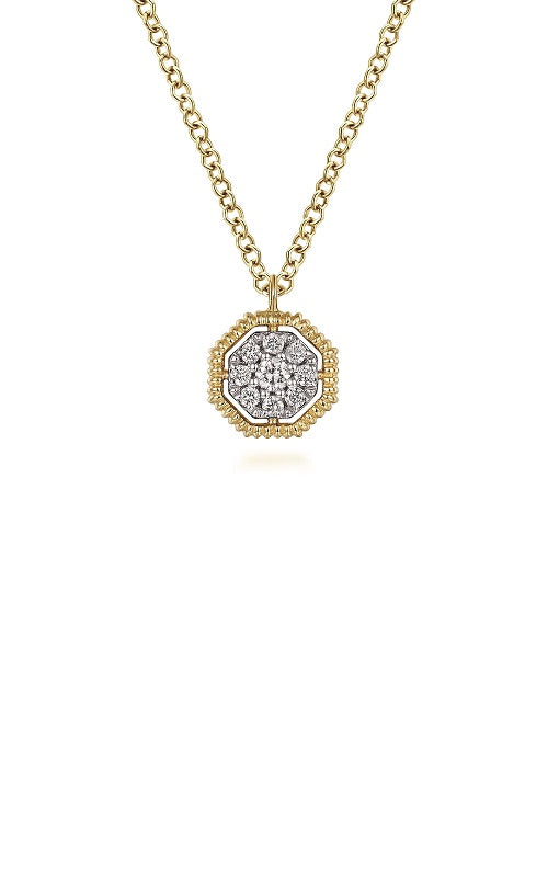 14K Yellow Gold Octagonal Pavé Diamond Pendant Necklace  G14872
