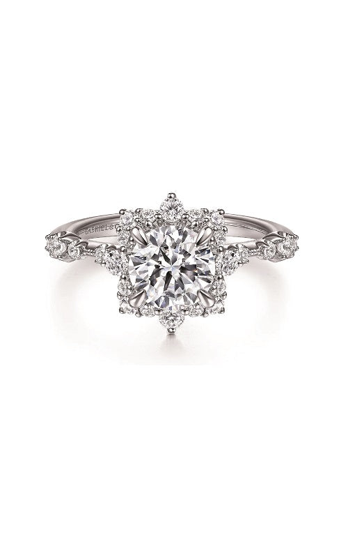 14K White Gold Fancy Halo Round Diamond Engagement Ring G14878