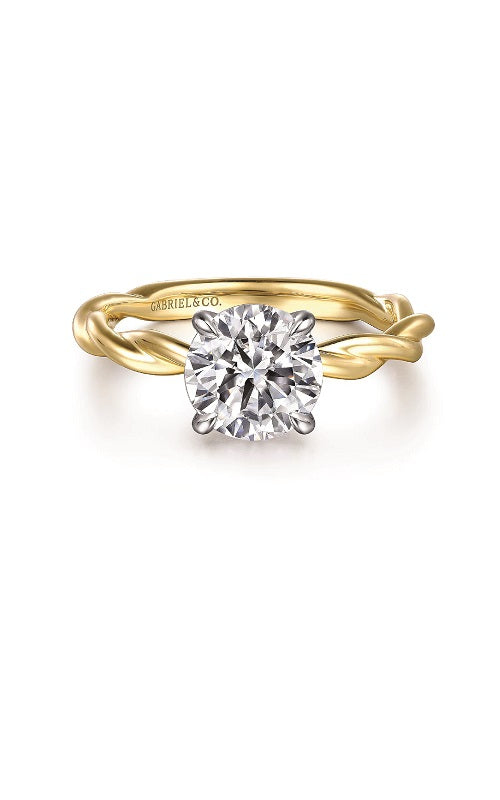 14K White-Yellow Gold Twisted Round Diamond Engagement Ring G14882