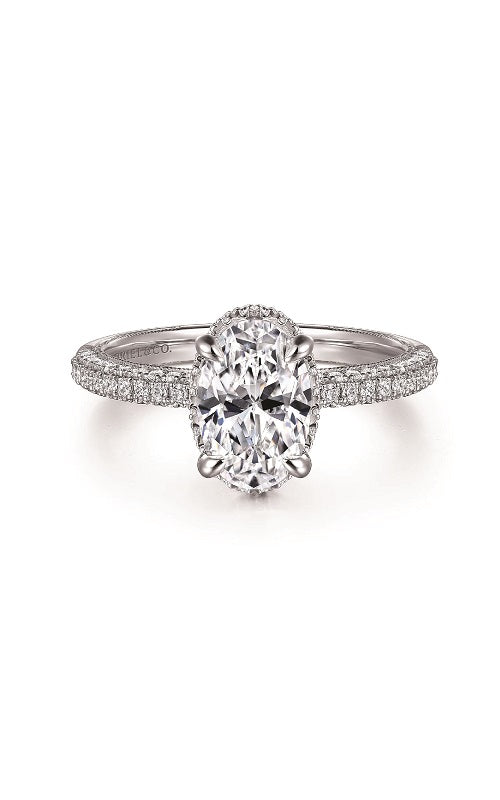 14K White Gold Oval Halo Diamond Engagement Ring G14886
