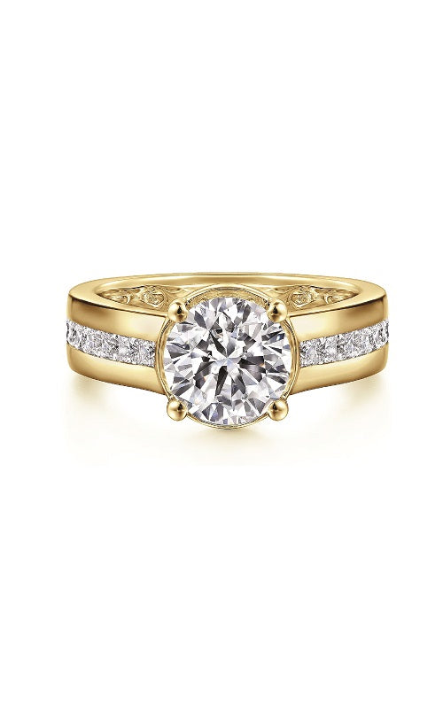 14K Yellow Gold Wide Band Round Diamond Engagement Ring G14892
