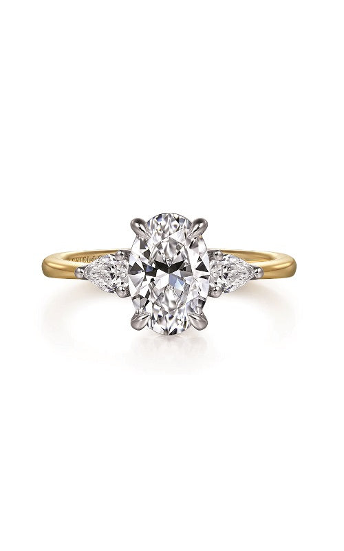 14K White-Yellow Gold Oval Three Stone Diamond Engagement Ring G14897