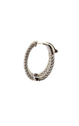 Silver hoop earrings with a twisted, rope-like design.