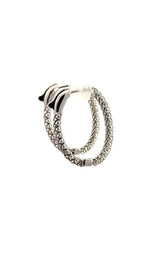 Silver hoop earrings with a twisted, rope-like design.