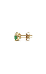 Pair of gold stud earrings with round-cut emerald gemstones