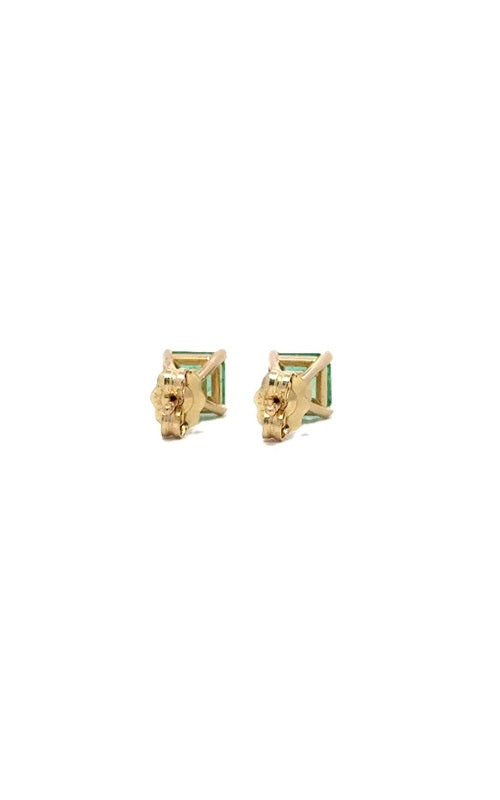 Pair of gold stud earrings with round-cut emerald gemstones