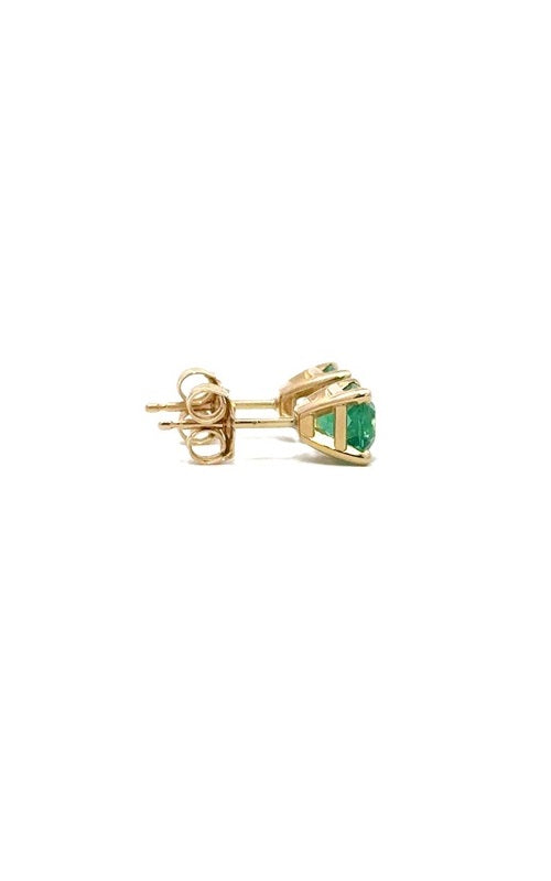 Pair of gold stud earrings with round-cut emerald gemstones