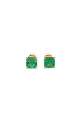 Pair of gold stud earrings with round-cut emerald gemstones