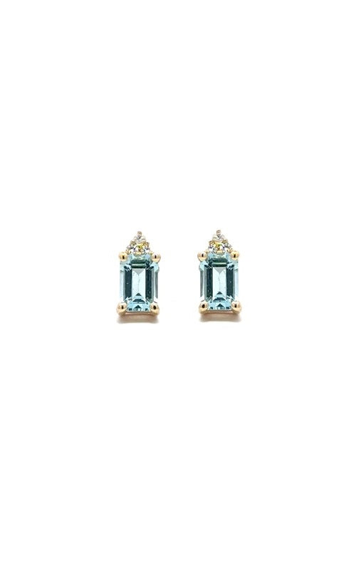 Gold stud earrings with aquamarine and diamond accent