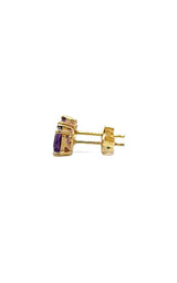 Pair of gold stud earrings with oval amethyst gemstones