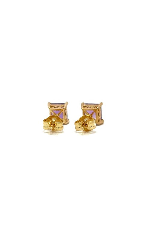 Pair of gold stud earrings with oval amethyst gemstones