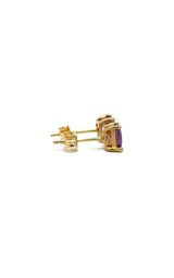 Pair of gold stud earrings with oval amethyst gemstones