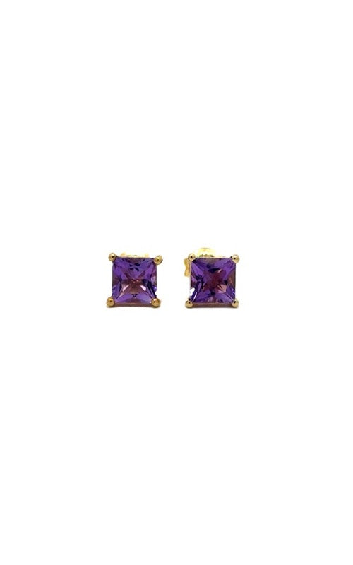 Pair of gold stud earrings with oval amethyst gemstones