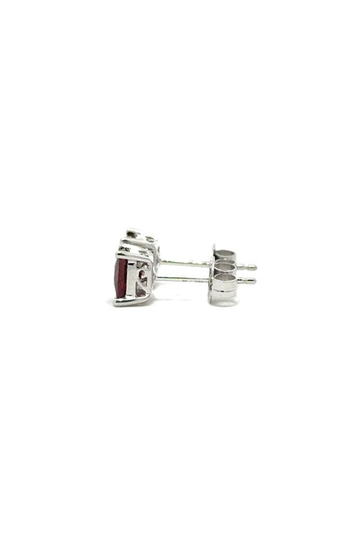 Pair of silver stud earrings with round-cut red garnet gemstones