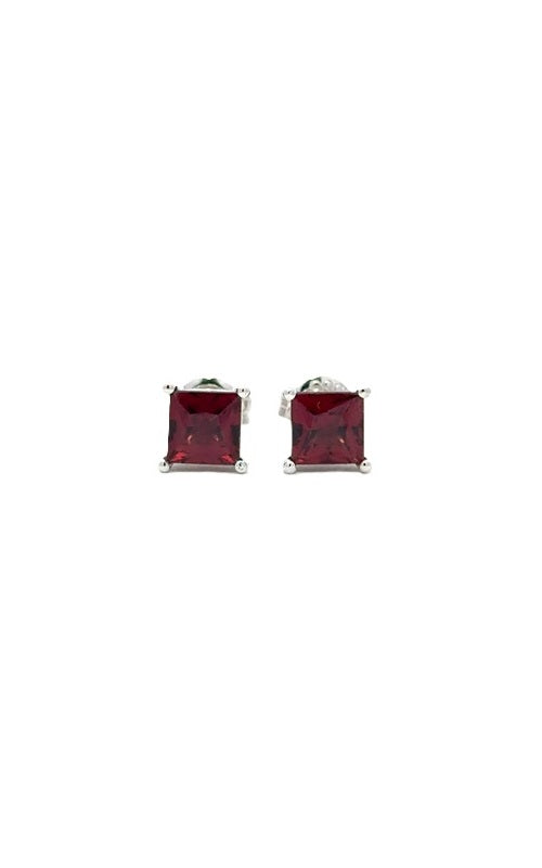 Pair of silver stud earrings with round-cut red garnet gemstones