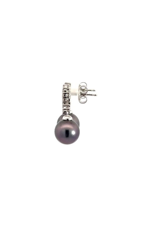 Pair of silver Tahitian Pearl and Diamond Drop Earrings