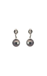 Pair of silver Tahitian Pearl and Diamond Drop Earrings