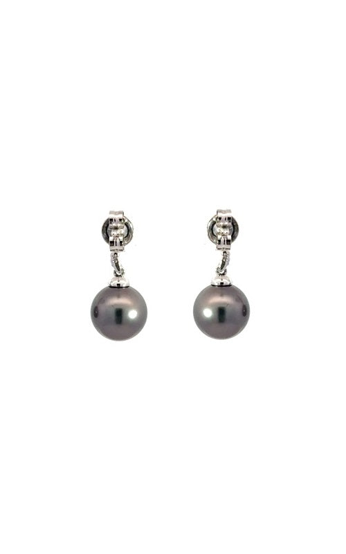 Pair of silver Tahitian Pearl and Diamond Drop Earrings