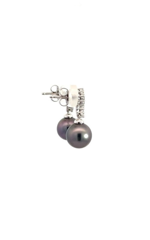 Pair of silver Tahitian Pearl and Diamond Drop Earrings