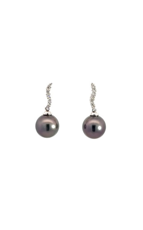 Pair of silver Tahitian Pearl and Diamond Drop Earrings