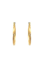 Pair of gold hoop earrings with a twisted, rope-like design.