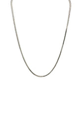 Silver tennis necklace with round-cut diamonds.