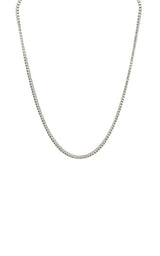 Silver tennis necklace with round-cut diamonds.